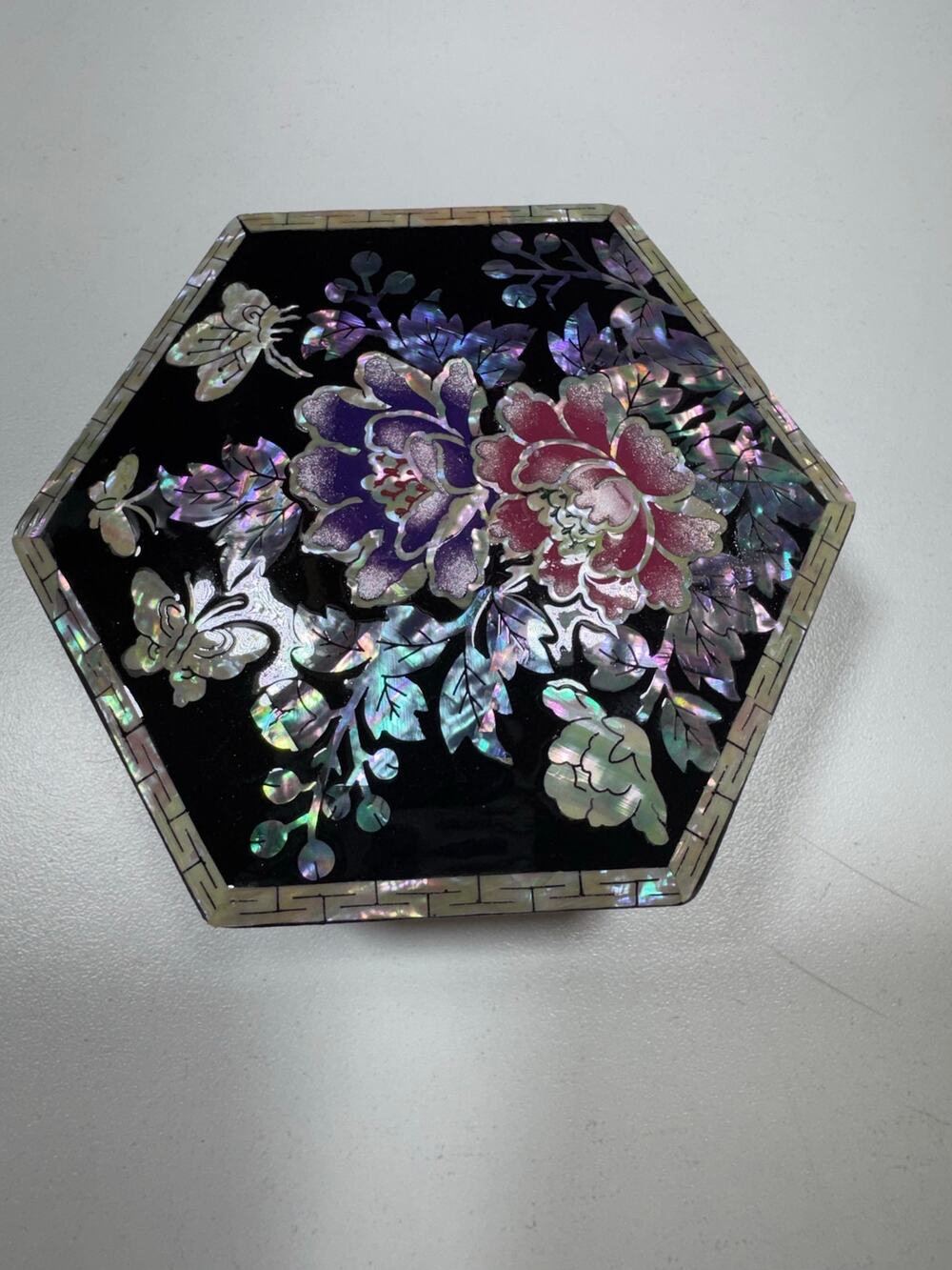 Korean Black Lacquer Octagon Mother Of Pearl Inlay Box Najeon Jewelry Box